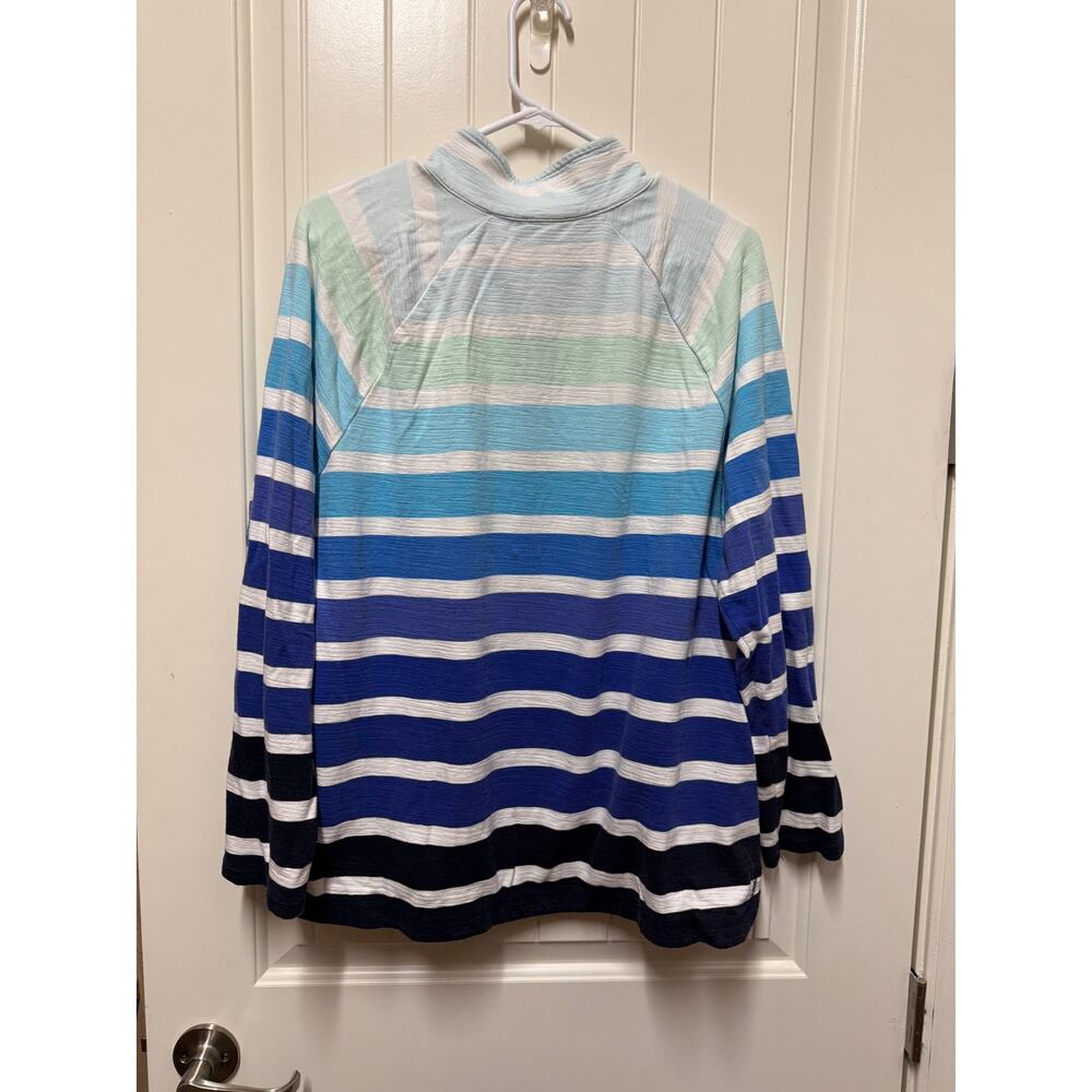 Talbots Multicolor Blue Ombre Stripe zip neck Top  UPF 50 Womens  Size XL - Picture 5 of 5
